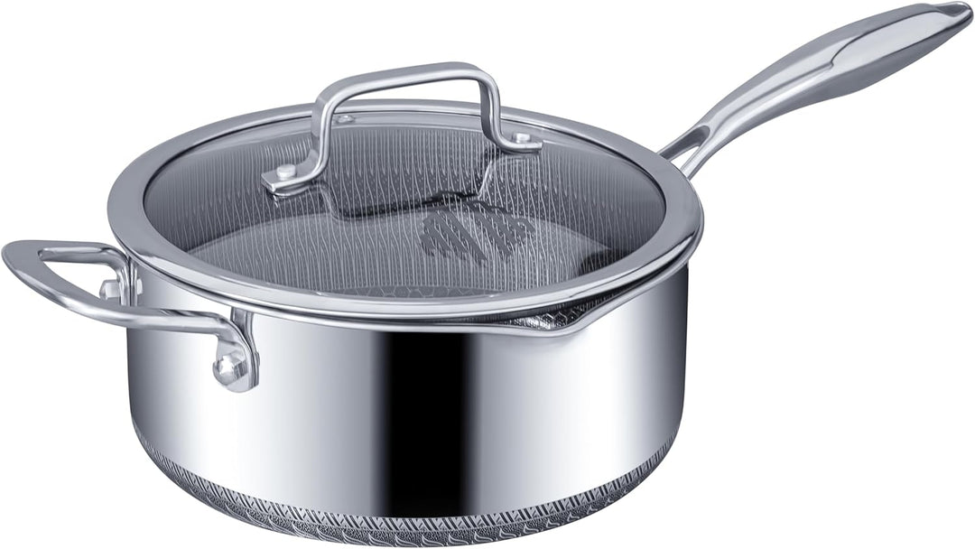 INTIGNIS 22 cm / 3.5 L Antihaft-Kochtopf mit Doppeltgriff und Deckel | Edelstahl | Für Induktion Gas