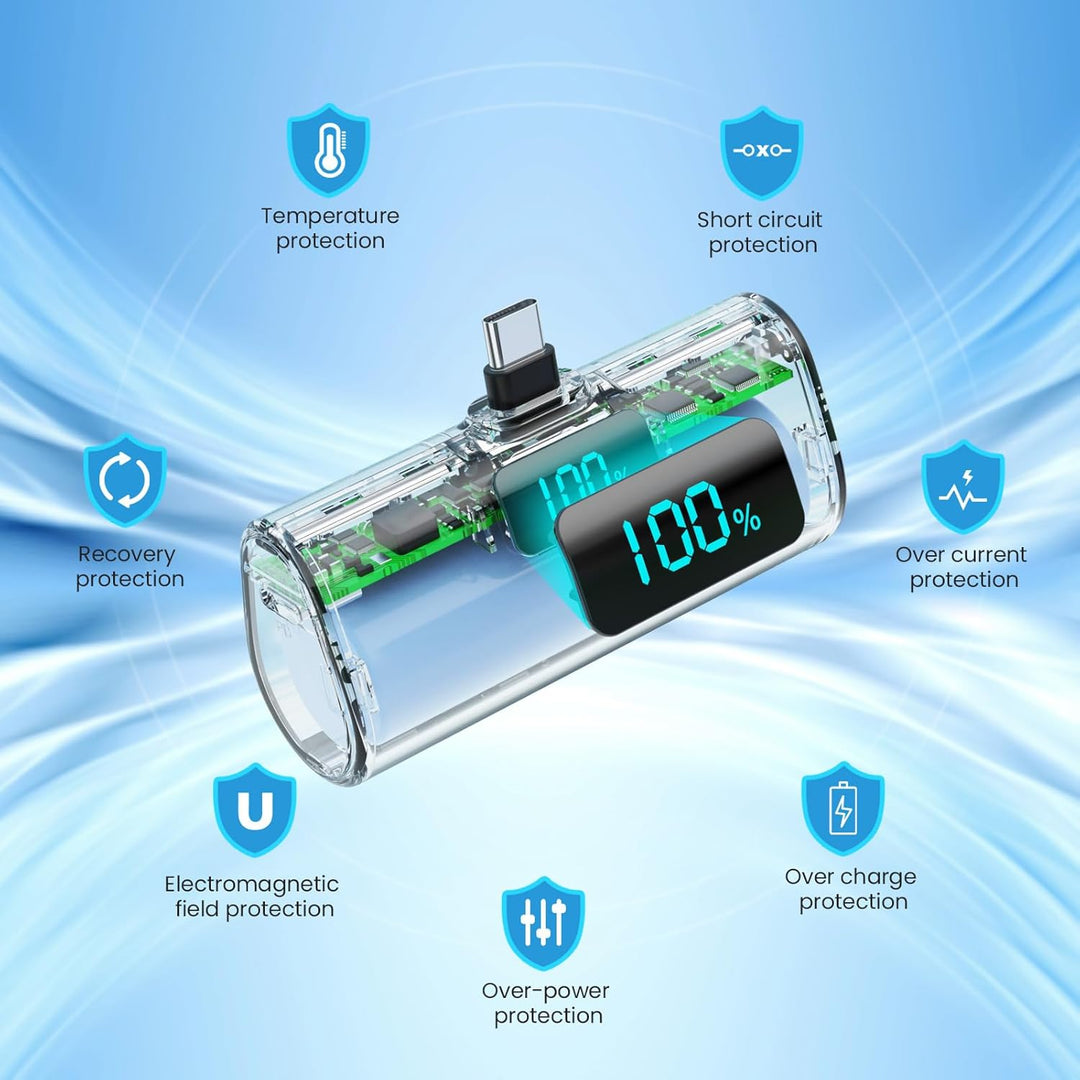 Mini Powerbank 5200mAh, Klein Power Bank USB C PD Externer Akku, Compact LCD Digitalanzeige Akkupack