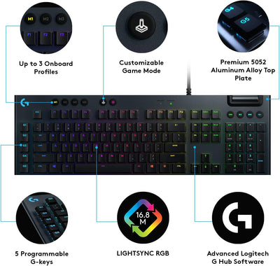 Logitech G815 mechanische Gaming-Tastatur, Taktiler GL-Tasten-Switch mit flachem Profil, UK QWERTY L