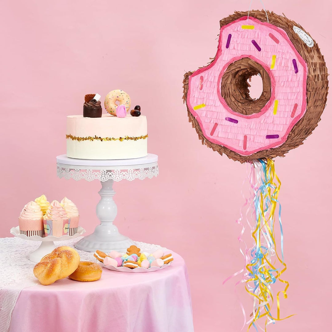 WERNNSAI Donut Pinata – Geburtstag Deko Piñata Mädchen Kinder Rosa Donut Piñata mit Stock Augenbinde