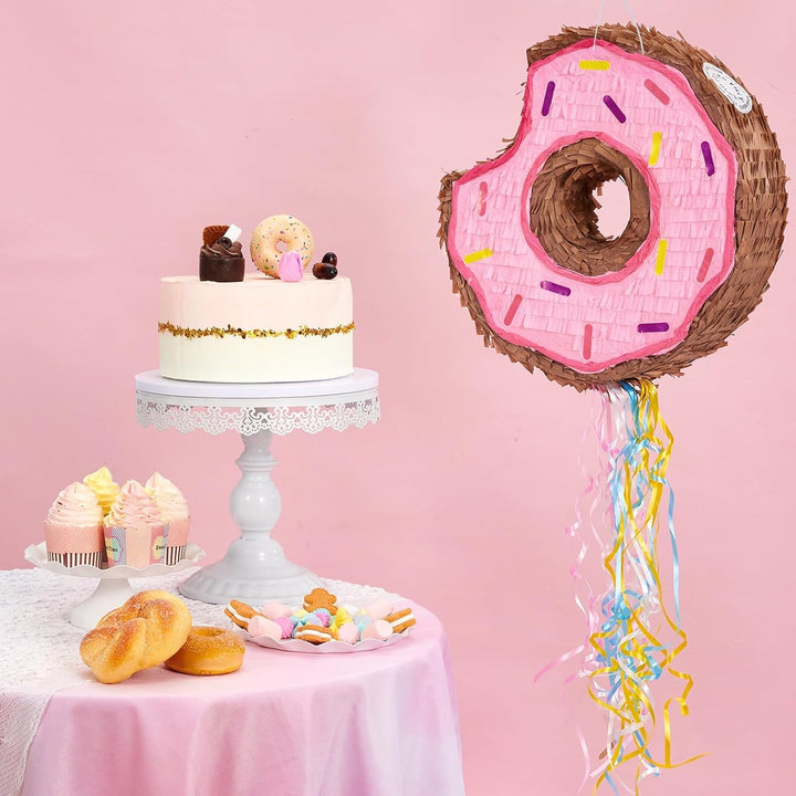 WERNNSAI Donut Pinata – Geburtstag Deko Piñata Mädchen Kinder Rosa Donut Piñata mit Stock Augenbinde