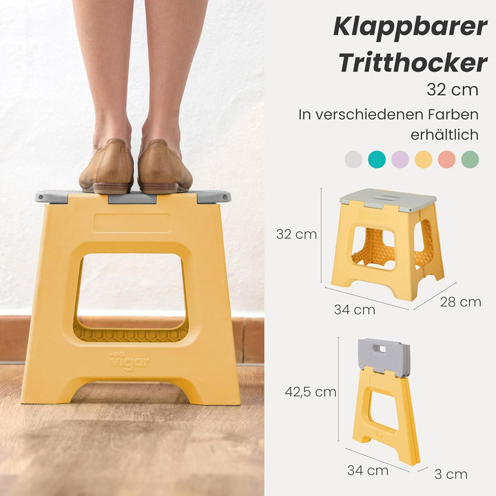 Vigar Kompakte Tritthocker Klappbar für Erwachsene, 32 cm, Klapphocker Faltbar 150 kg rutschfest, Le