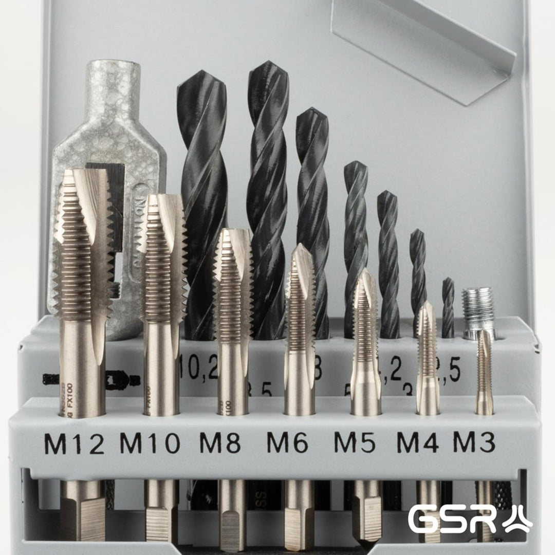 GSR Gewindeschneider Set, 17-teilig, HSSG Gewindebohrer Set, M3-M12, Mit Gewindebohrer-Halter 1/4''