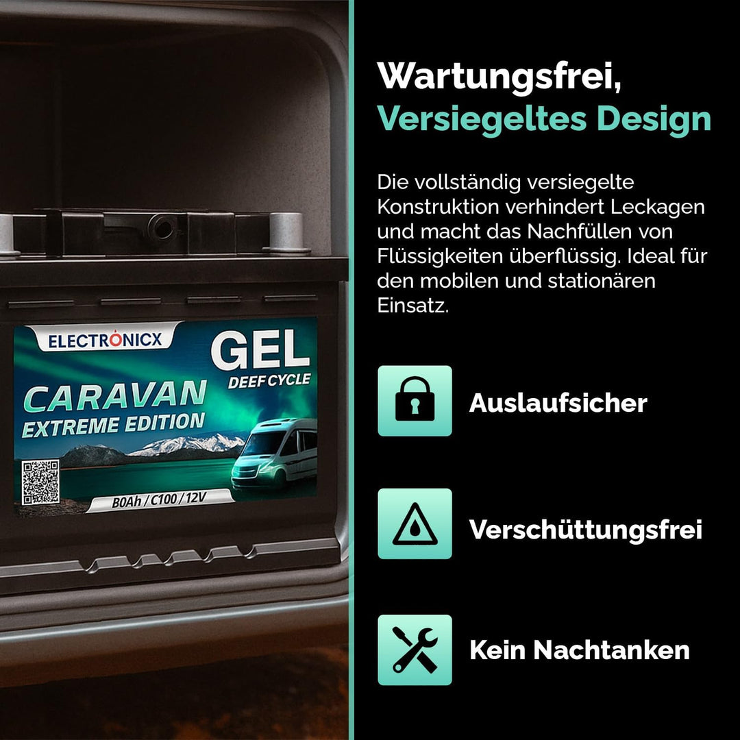 Gel Batterie 12v 80Ah Electronicx Caravan Extreme Edition Solarbatterie 12v Akku 12v Solar Batterien