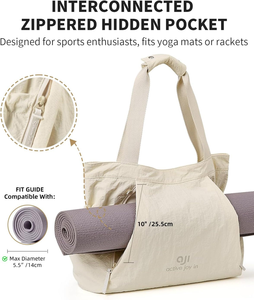 aji Yogatasche, Yoga Tasche mit Nass- und Trockenaufbewahrungstasche und Vielen Fächern, Yogamatte T
