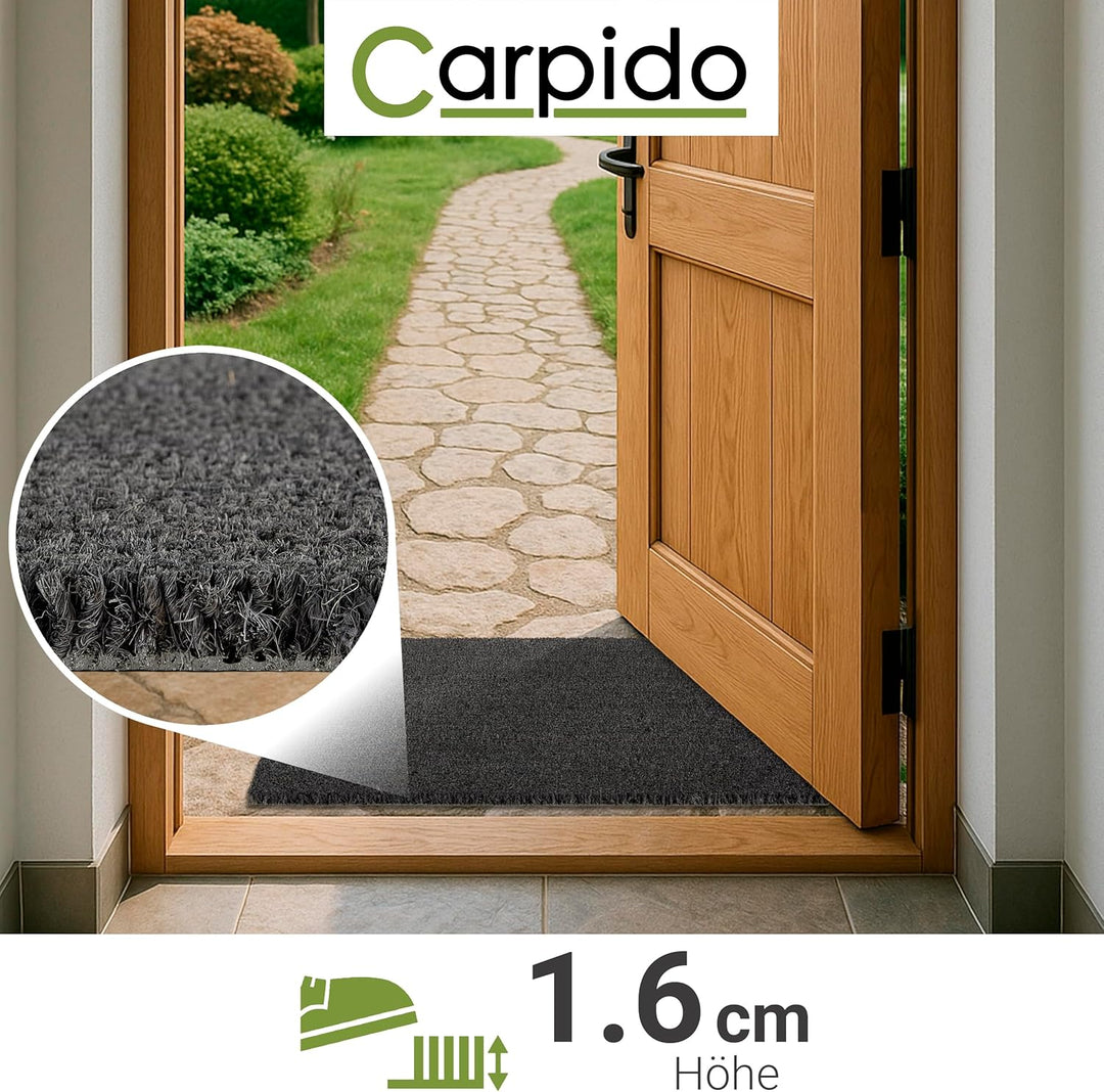 Carpido rutschfeste Kokosmatte - 60 x 90 cm Grau - Nachhaltige Naturfaser für den überdachten Aussen