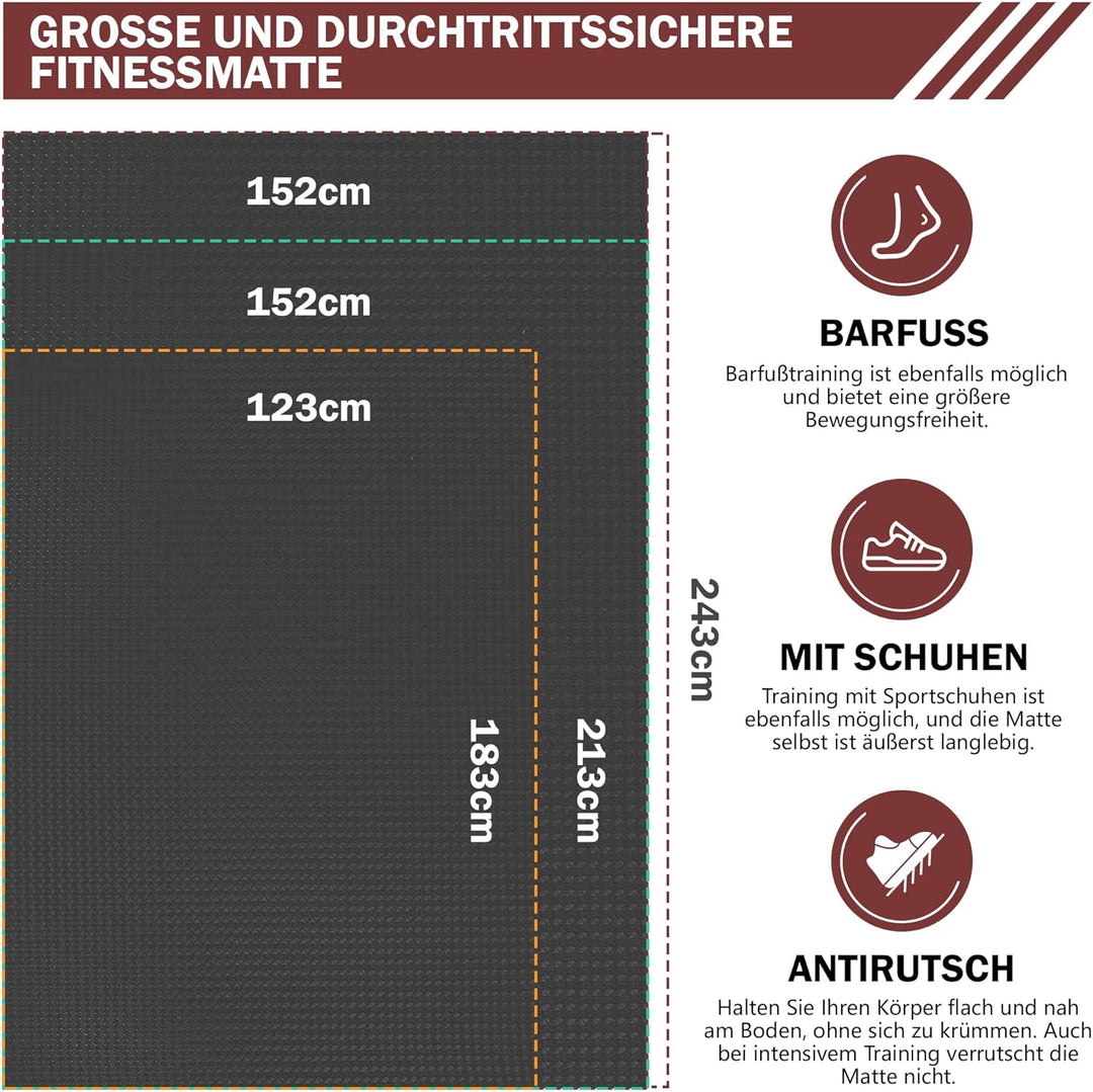 Stepwaver XXL-Fitnessmatte, 183x122 / 213x152 / 243x152cm (6mm) Dicke Trainingsmatte für Heimstudio
