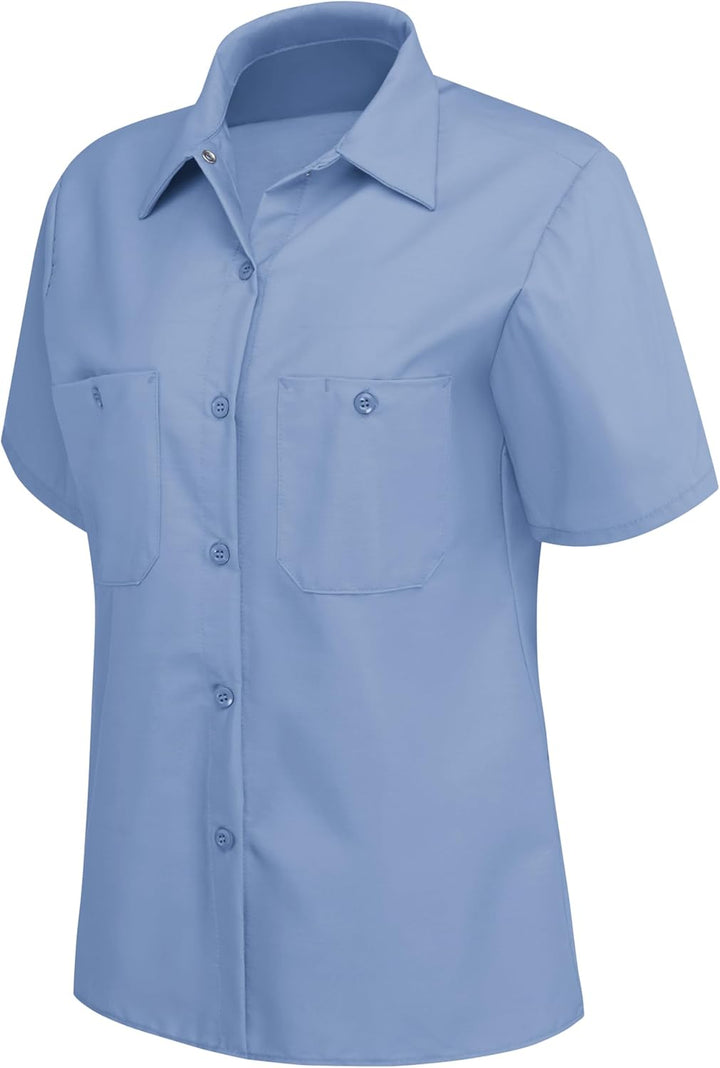 Red Kap Damen Women's Short Sleeve Industrial Work Shirt Hemd XL Hellblau, XL Hellblau