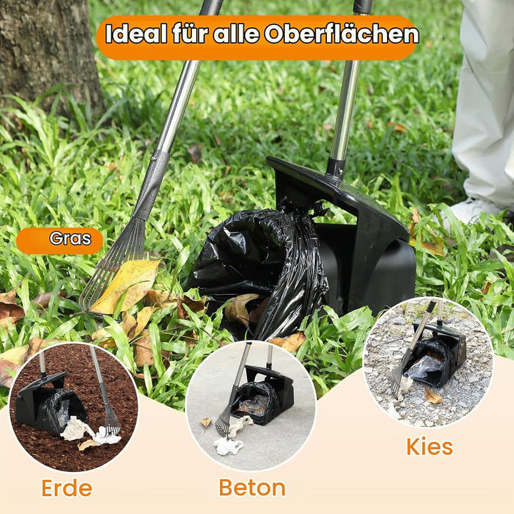 HAPPY HACHI Hundekotschaufel, 102cm Schwenkbehälter &amp; Rechen Hundekotsammler mit 20 Abfallbeuteln, f