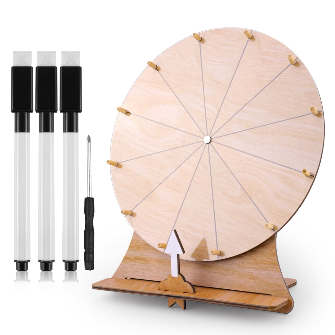 30cm Drehendes Preisrad, Hölzernes Tombola-Drehradspiel mit Ständer Roulette-Rad Löschbares Preis-Ti