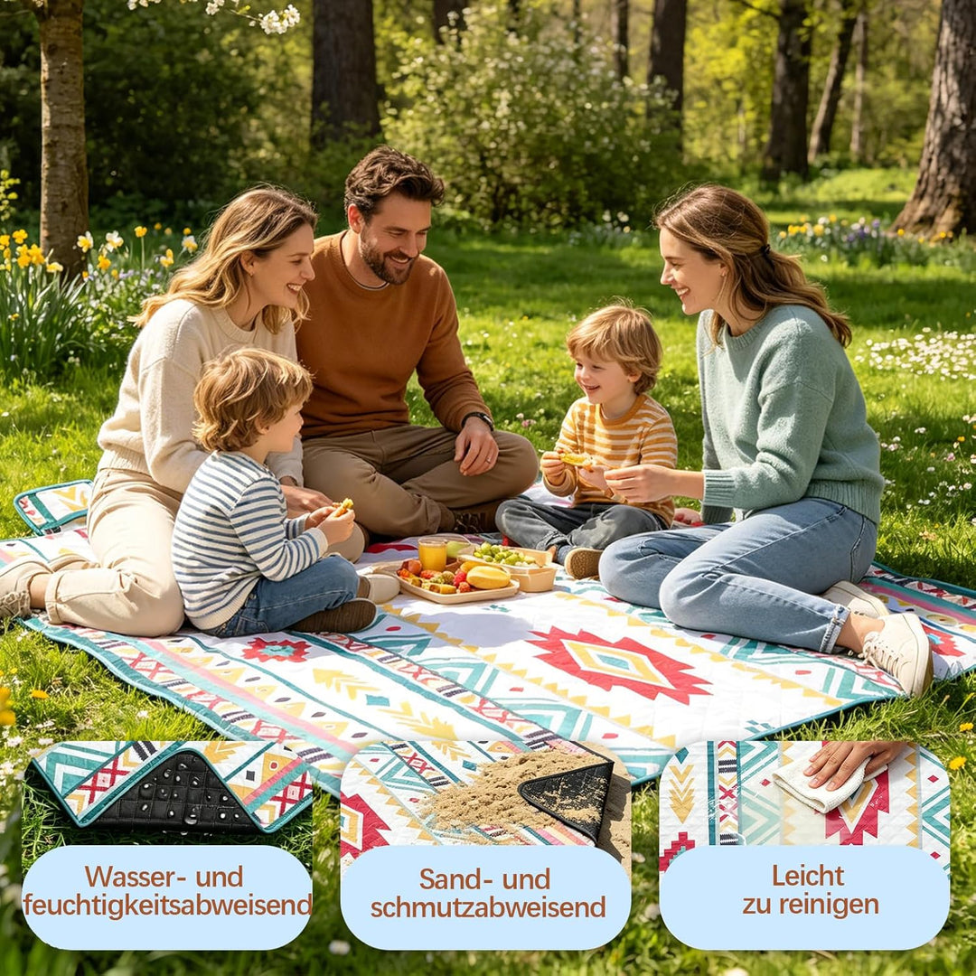 Picknickdecke 200x200 cm - Stranddecke XXL, wasserdicht & isoliert Campingdecke, atmungsaktiv und we