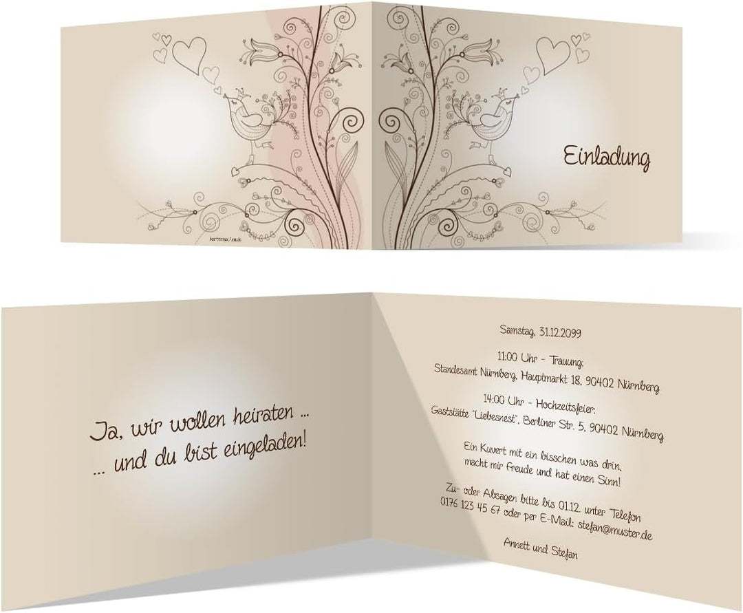 Individuelle Hochzeitseinladung (ab 10-100 Stück selbst gestalten) Liebesbaum Klappkarten Einladung