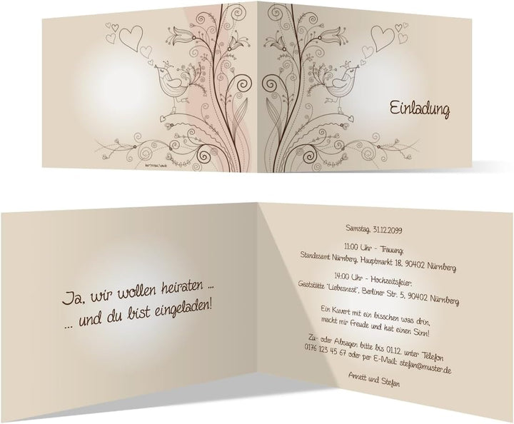 Individuelle Hochzeitseinladung (ab 10-100 Stück selbst gestalten) Liebesbaum Klappkarten Einladung