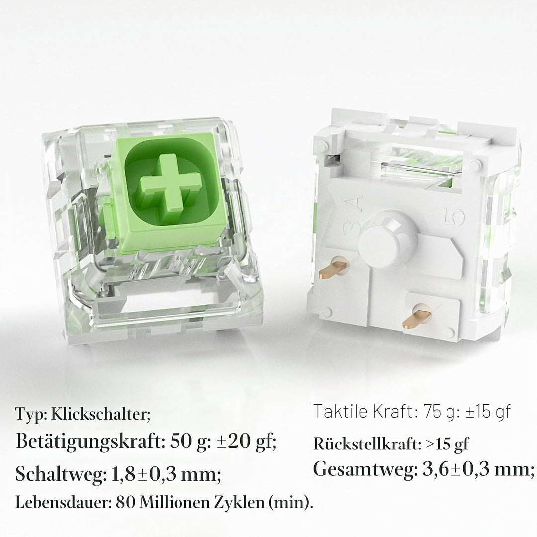 Zjmehty Kailh Box Jade Schalter für mechanische Gaming Tastatur,3-Pin 50gf Clicky/lubed/Dust&amp;Waterpr