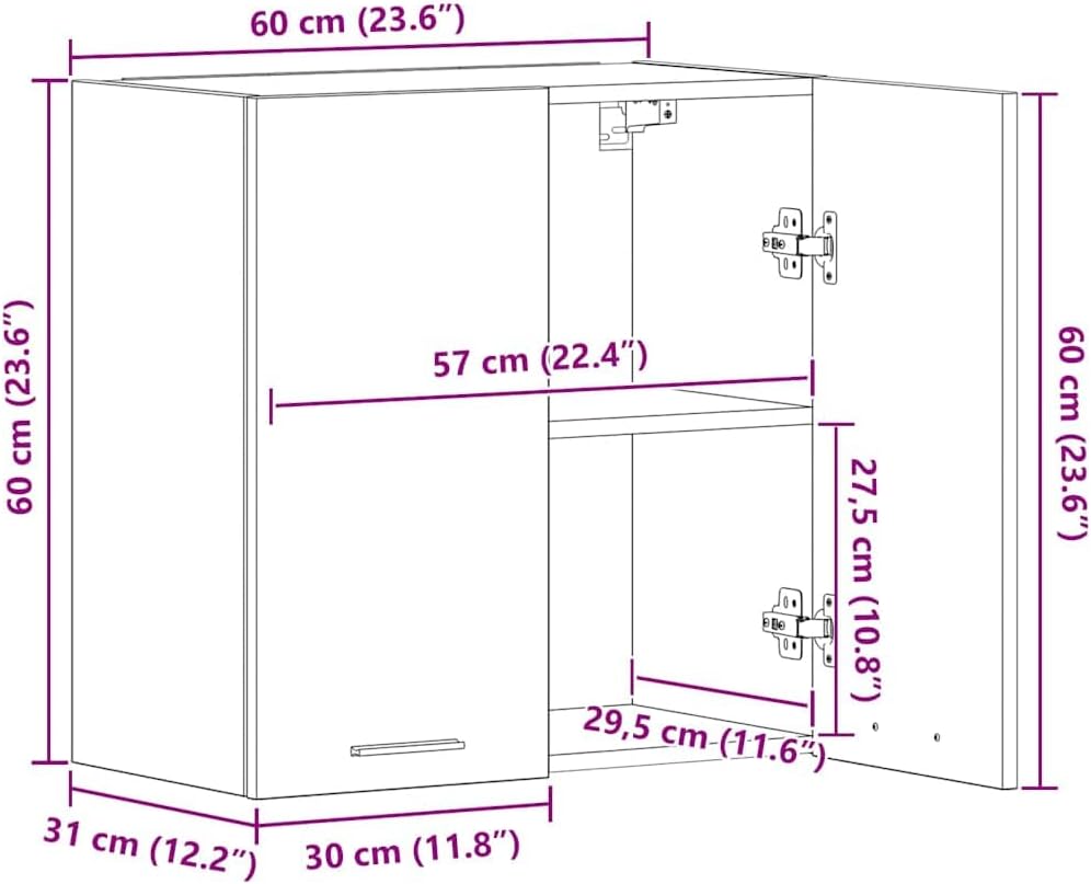 vidaXL Hängeschrank 2 Regalböden Küche Schrank Einbauküche Küchenzeile Küchenmöbel Oberschrank Küche