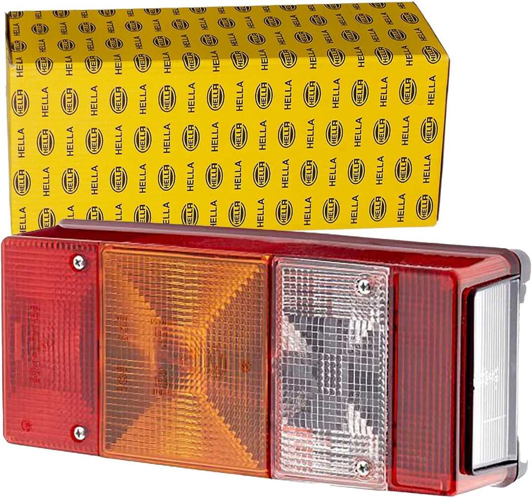 HELLA - Heckleuchte - Glühlampe - 12V - Anbau - Lichtscheibenfarbe: rot/gelb - Stecker: Flachstecker