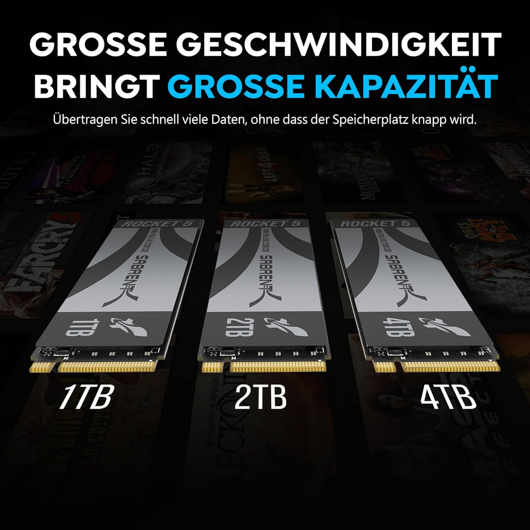 Sabrent NVMe SSD M.2 1TB Gen 5 13,000MB/s Lesen, 9,500MB/s Schreiben Interne SSD PCIe 5 X4 (SB-RKT5-