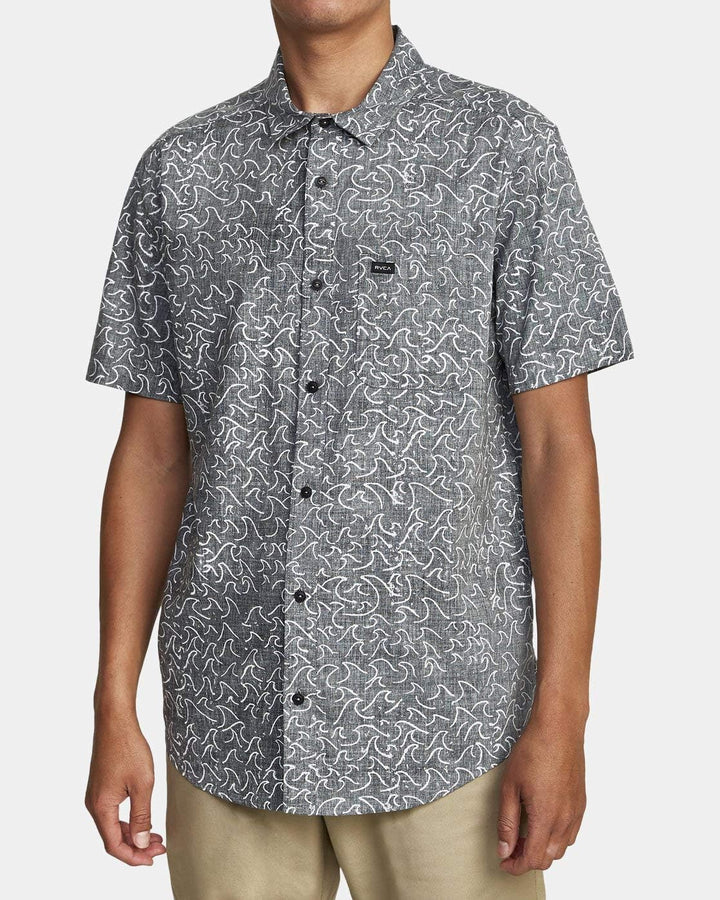 RVCA Herren Hemd Oblow Waves Buttondown, Grösse XL, Schwarz