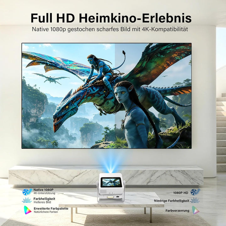 Smart Beamer 4K Unterstützt, FHD 1080P Projektor mit Touchscreen,Dual-Display Heimkino Projektor 120