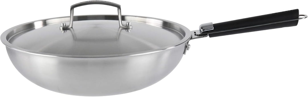 Kamberg - Wok aus Edelstahl, 28 cm, abnehmbarer Griff – Edelstahl 18/10 Triply – für alle Herde, auc