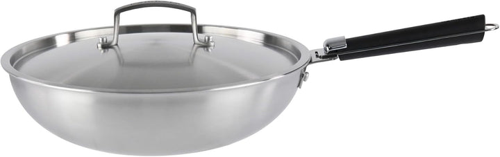 Kamberg - Wok aus Edelstahl, 28 cm, abnehmbarer Griff – Edelstahl 18/10 Triply – für alle Herde, auc