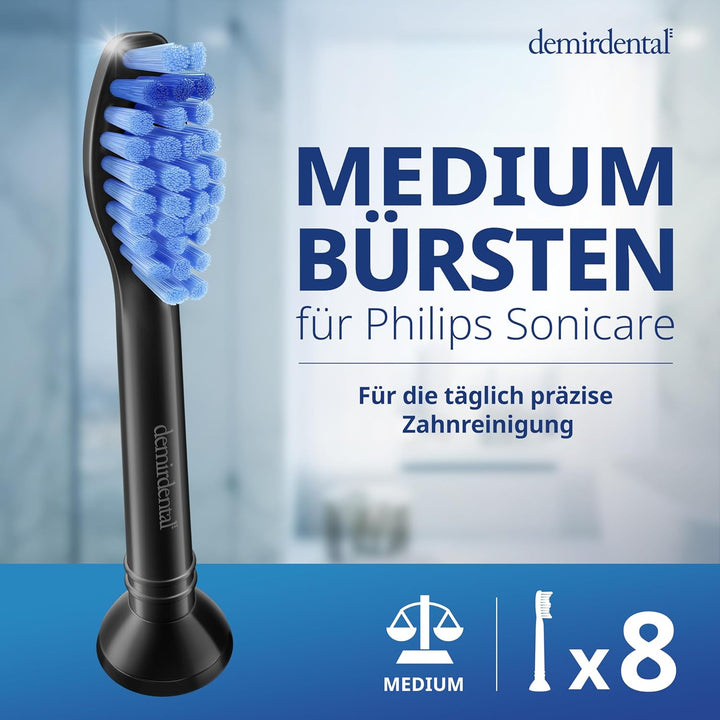 8er demirdental Aufsätze passend für Philips Sonicare Ersatzbürsten ProResults Medium Bürstenköpfe,