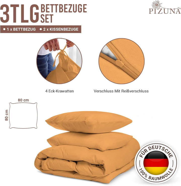 Pizuna 400 Fadenzahl aus Baumwolle Bettwäsche Aprikosenorange, 100% Langstaple Baumwolle Bettbezug u