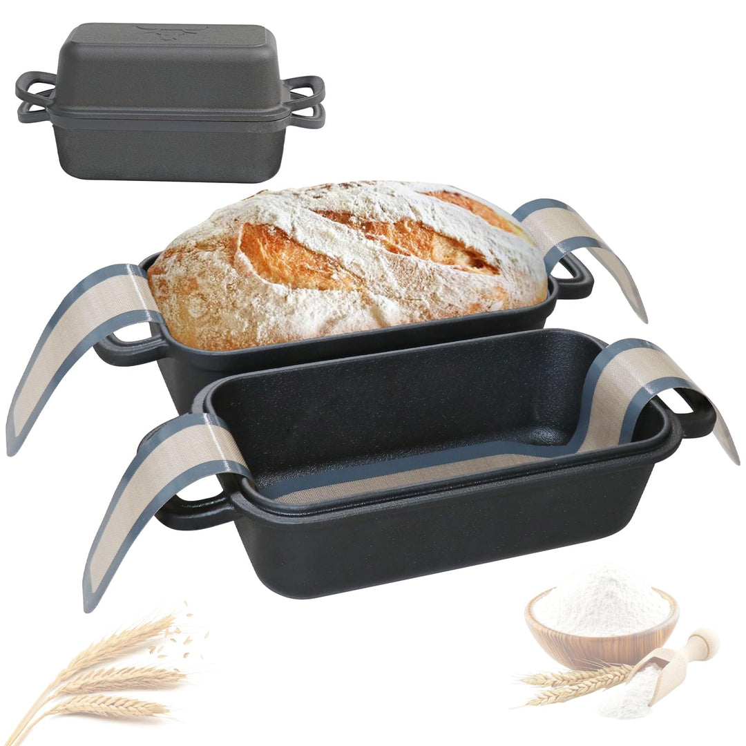 Illidan Gusseisen Brotbackform mit Deckel, Gusseisen Topf Brot Backen,Ideal als Brotform, Brottopf,