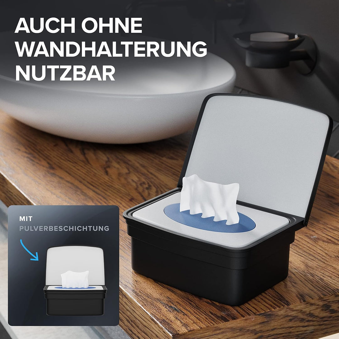 ovimar Feuchttücher Box mit Deckel Malmoya | in edlem schwarz pulverbeschichtetem Edelstahl | ohne B