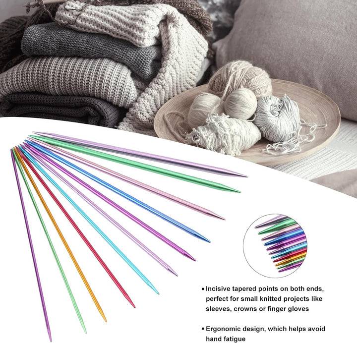 01 02 015, 55 Stück Farbiges, Gerades, Doppelspitziges Metall-Stricknadel-Set in Verschiedenen Gröss