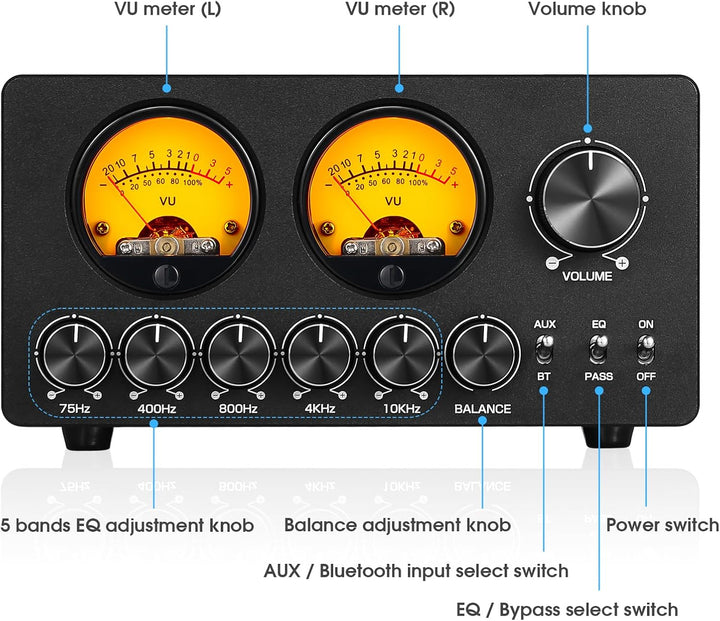 Douk Audio 5-Band-Equalizer Bluetooth EQ Vorverstärker für Heim-Stereo/Computer-Lautsprecher/Verstär