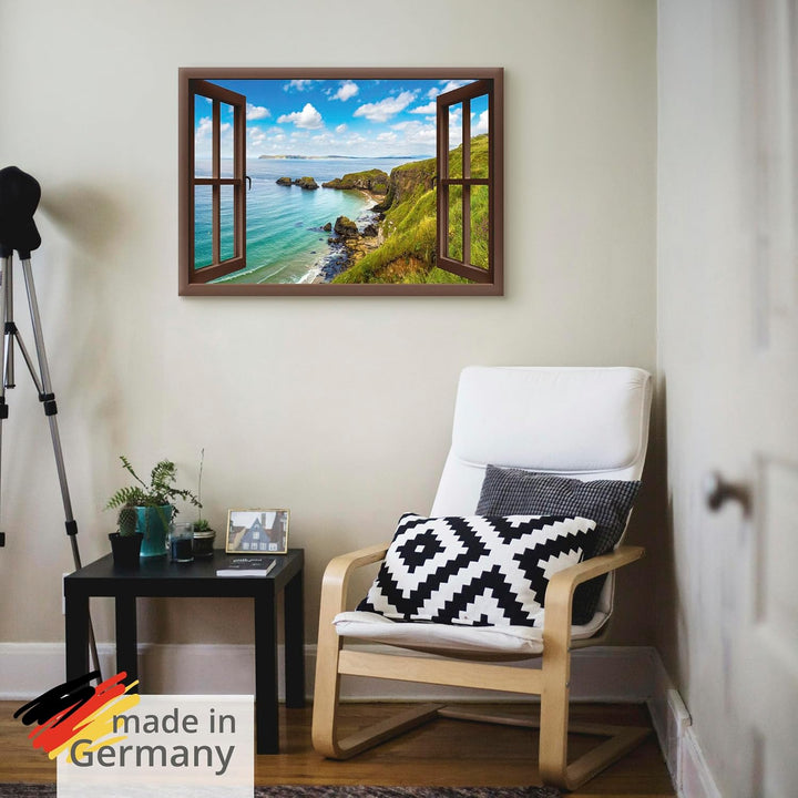ARTland Leinwandbilder Wandbild Bild Leinwand 100x70 cm Querformat Fensterblick Landschaft Strand Me