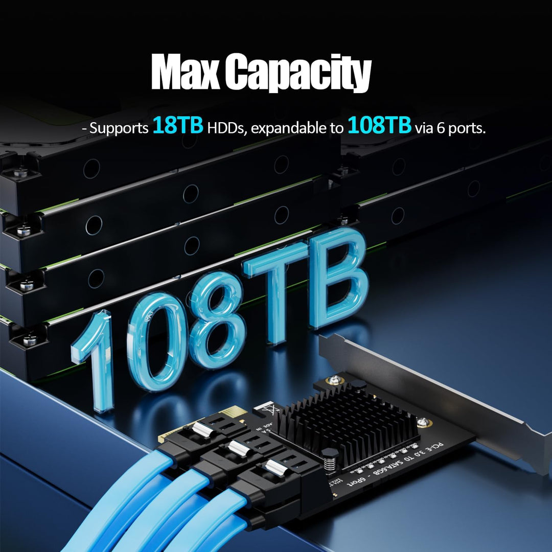 GLOTRENDS SA3026 6 Ports PCIe X4 SATA Erweiterungskarte, inklusive SATA Kabel und 1:5 SATA Splitter