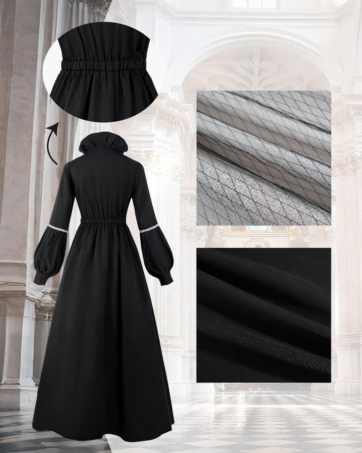 CR ROLECOS Mittelalter Kleid Damen Gothic Viktorianisches Kleid Schwarz Maxikleid Langarm Renaissanc