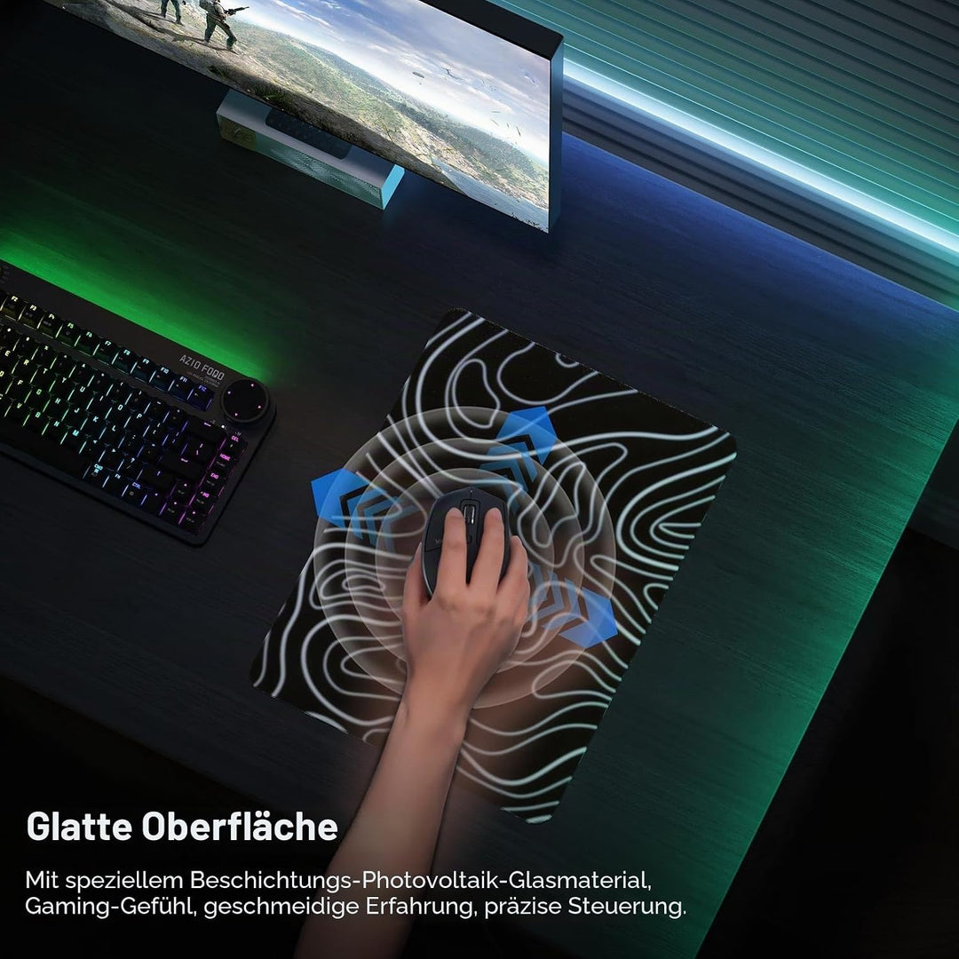 DAWNTREES Glas-Gaming-Mauspad, genaue und schnelle Mausverfolgung, gehärtetes Glas, rutschfeste Gumm