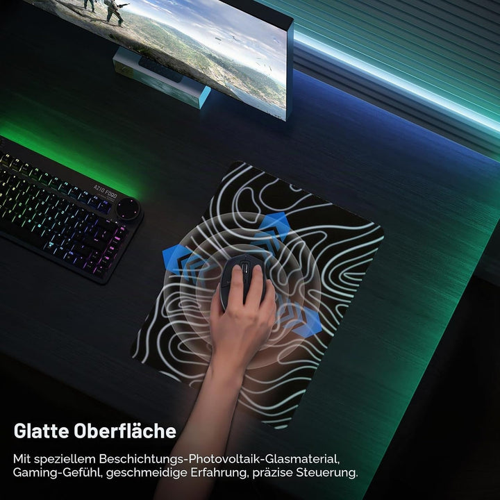 DAWNTREES Glas-Gaming-Mauspad, genaue und schnelle Mausverfolgung, gehärtetes Glas, rutschfeste Gumm