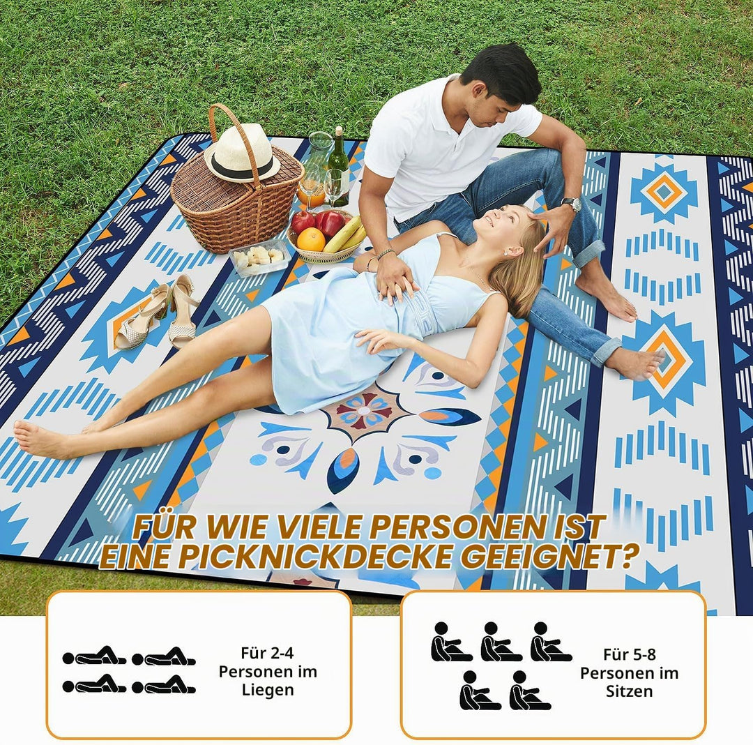 EXTSUD Outdoor Picknickdecke, 200x200cm Camping Picknick Matte Feuchtigkeit Pad Meeres-Herz Tragbare