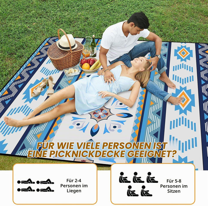 EXTSUD Outdoor Picknickdecke, 200x200cm Camping Picknick Matte Feuchtigkeit Pad Meeres-Herz Tragbare