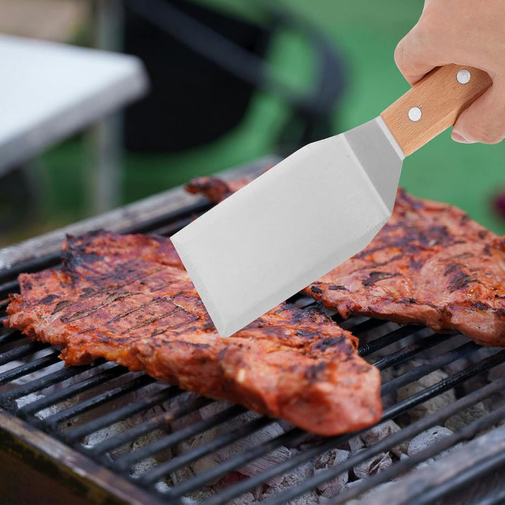 Grillbesteck Leichtem Design 3 Stück aus Edelstahl und Holz mit Multifunktionalem Spatelwender Geeig