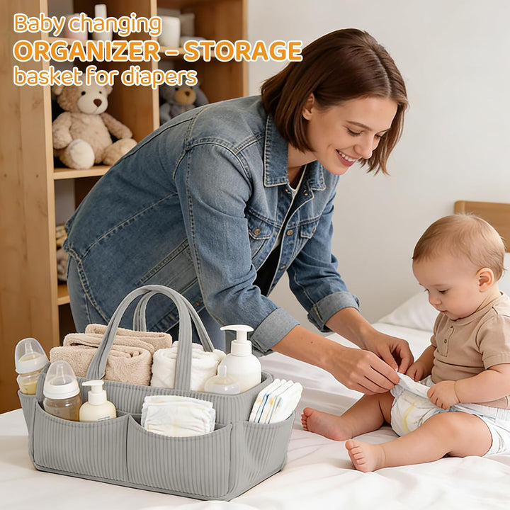 Wickelkorb Cord für Wickeltisch,Baby Windel Caddy Organizer mit Wechselbaren Fächern,Stilvoller Aufb