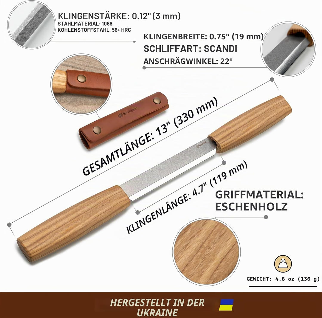 BeaverCraft DK2s Zugmesser mit Lederscheide, Holzbearbeitungswerkzeug, 10,9 cm, Zugmesser, Holzschni