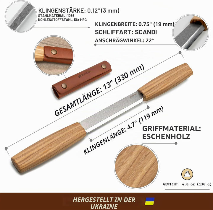 BeaverCraft DK2s Zugmesser mit Lederscheide, Holzbearbeitungswerkzeug, 10,9 cm, Zugmesser, Holzschni