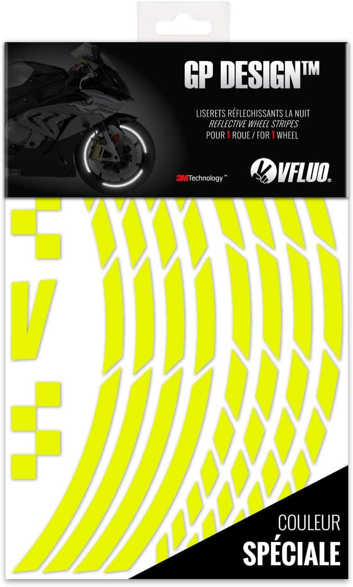 VFLUO - Kit Reflektierende Felgenrandaufkleber GP Motorrad, Aufkleber für 1 Rad 3M™-Technologie™, 36