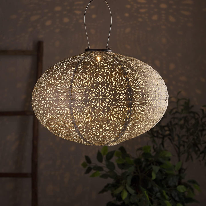 Lights4fun LED Solar Lampion Oval Tyvek Marokkanische Laterne Aussenbereich