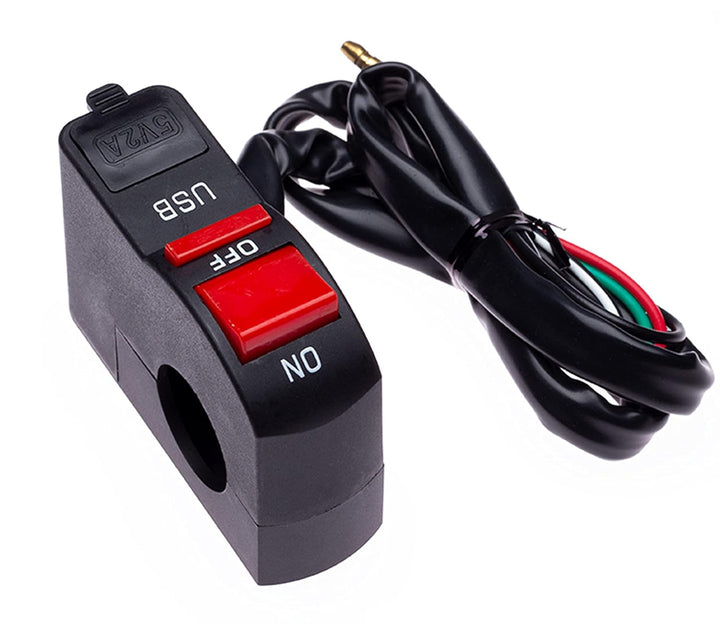 Motorrad Ein-/Aus-Schalter mit USB-Ladeanschluss, Buchse für Handy, Navi, GPS, passend für 22 mm Len