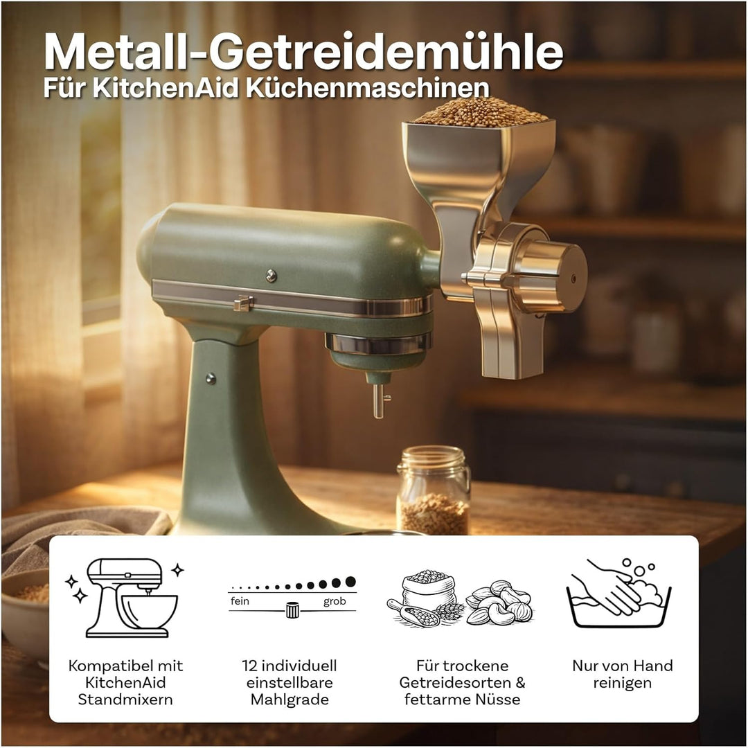 Getreidemühlen-Aufsatz kompatibel mit KitchenAid Standmixer von MMOBIEL – 12 Einstellbare Mahlgrade