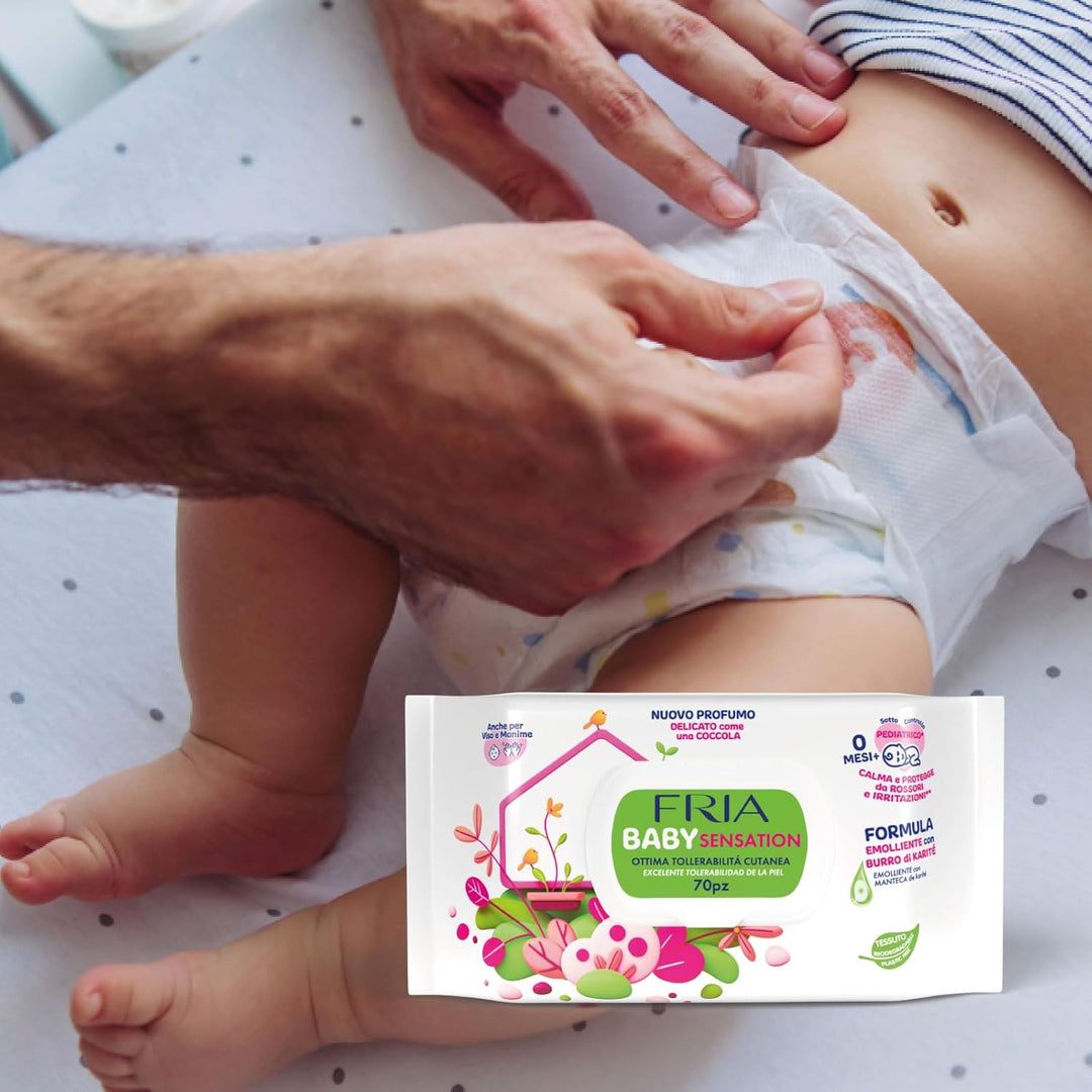 Fria Baby Sensation Wickeltücher, mit Sheabutter mit hautberuhigender Wirkung, dermatologisch getest