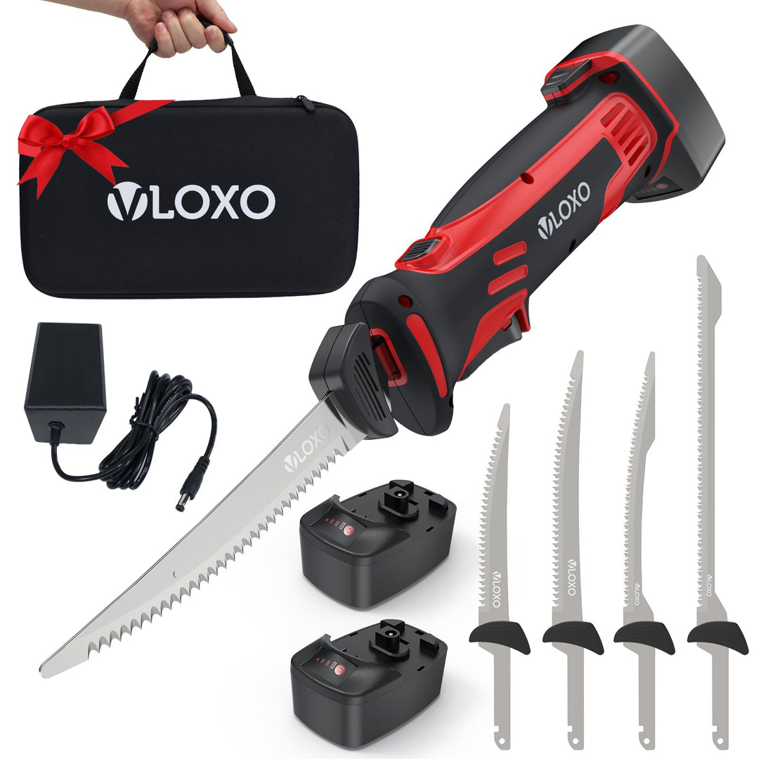 VLOXO Elektromesser Kabelloses Filetiermesser mit 4 Edelstahl-Doppelklingen Wiederaufladbar Elektris