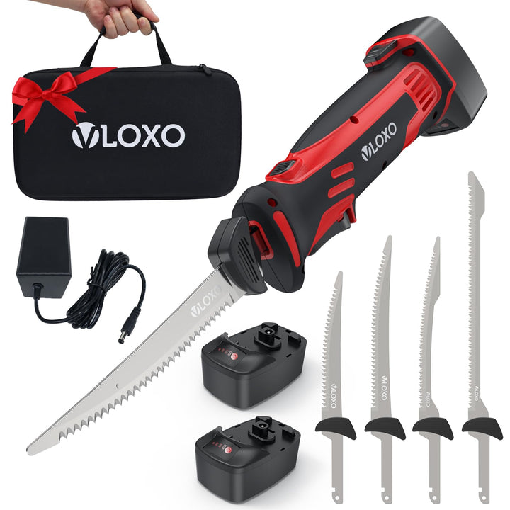 VLOXO Elektromesser Kabelloses Filetiermesser mit 4 Edelstahl-Doppelklingen Wiederaufladbar Elektris