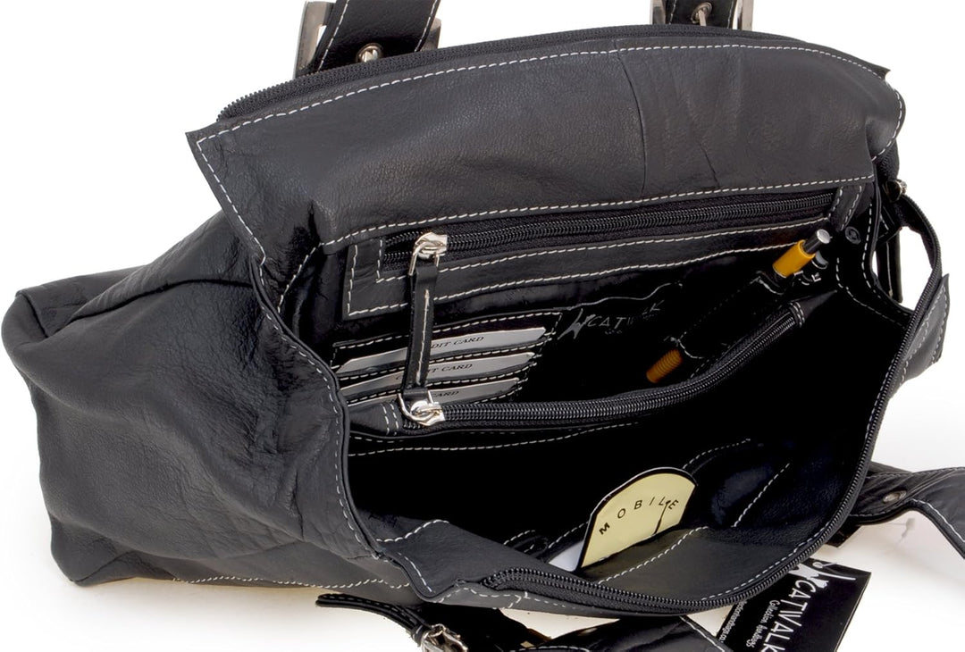 Catwalk Collection Handbags - Leder - Umhängetasche/Ledertasche/Schultertasche - JANE Schwarz, Schwa